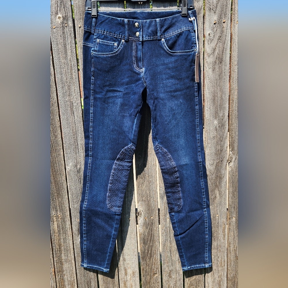 *NWT* Goode Rider Dark Blue Denim Knee Patch Breeches in 30L